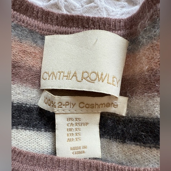 Cynthia Rowley Cashmere Striped Sweater XS Pink Gray Cream Black NWOT - Picture 2 of 12